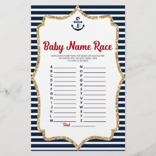Nautical Baby Name Race Baby Shower Game Activity Stationery