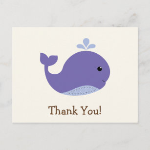 Nautical Baby Purple Whale, Ocean Thank You Postcard