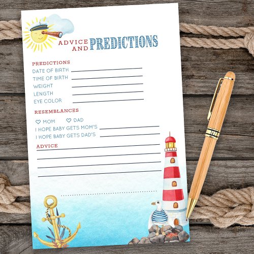 Nautical Baby Shower Advice and Predictions Sheet