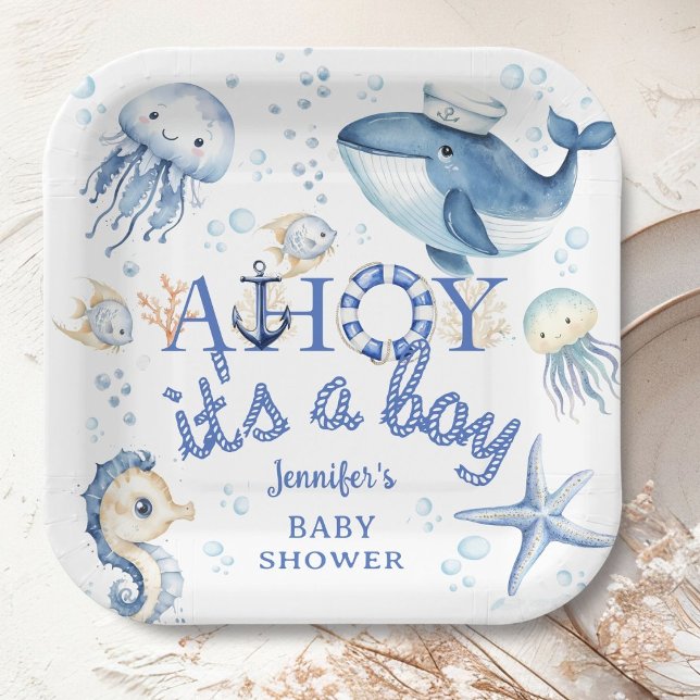 Nautical Baby Shower Ahoy it's A Boy Navy Blue  Paper Plates (Creator Uploaded)