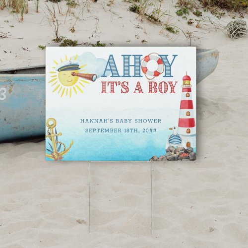 Nautical Baby Shower Ahoy its a Boy Welcome Sign