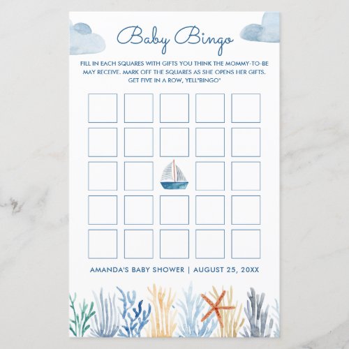 Nautical Baby Shower Baby Bingo Game