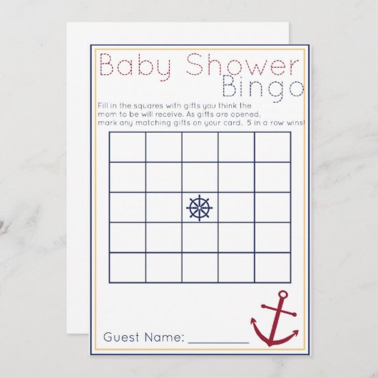 Nautical Baby Shower Bingo Game (Front/Back)