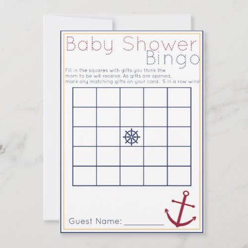 Nautical Baby Shower Bingo Game Custom Announcement