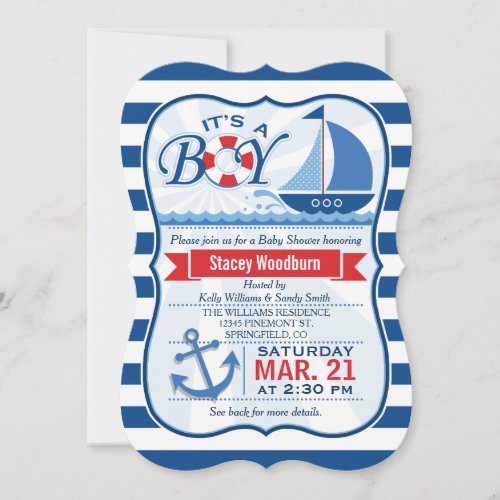 Nautical Baby Shower; Blue &amp; White Stripes Personalized Announcement