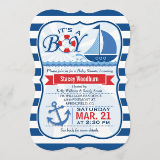 Nautical Baby Shower; Blue &amp; White Stripes Invitation