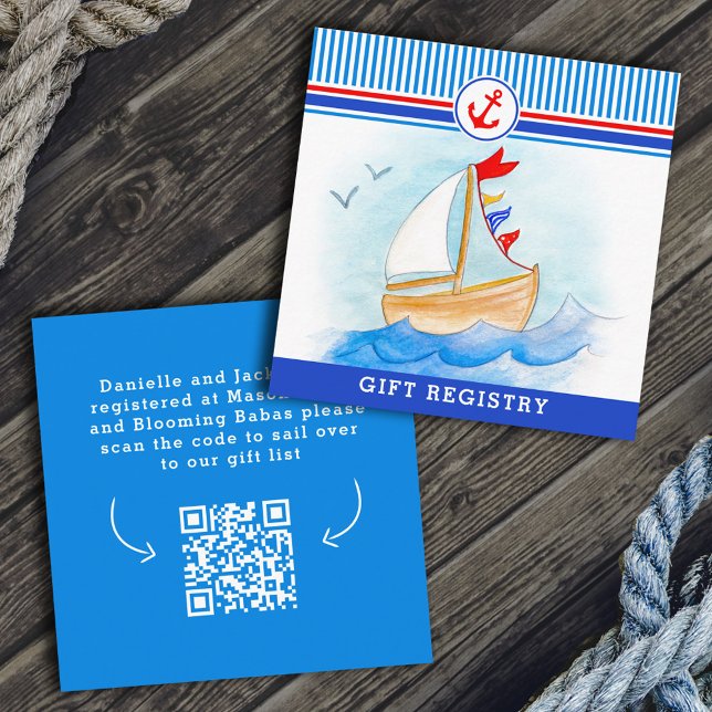 Nautical baby shower boat red blue registry card  (Creator Uploaded)