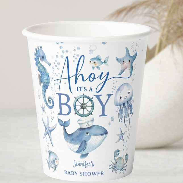 Nautical Baby Shower Boy Navy Blue Sailor  Paper Cups (Creator Uploaded)