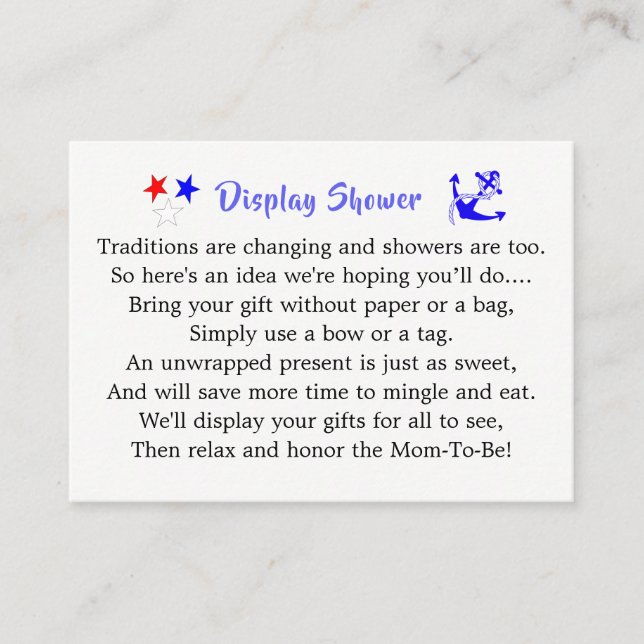 Nautical Baby Shower Boy Sailor Blue  Enclosure Card (Front)