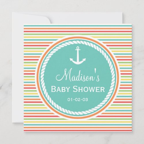 Nautical Baby Shower Bright Rainbow Stripes Invitation