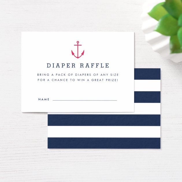 Nautical Baby Shower Diaper Raffle Invitations | Pink