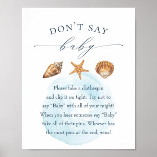Nautical Baby Shower "Don't Say Baby" Game Poster