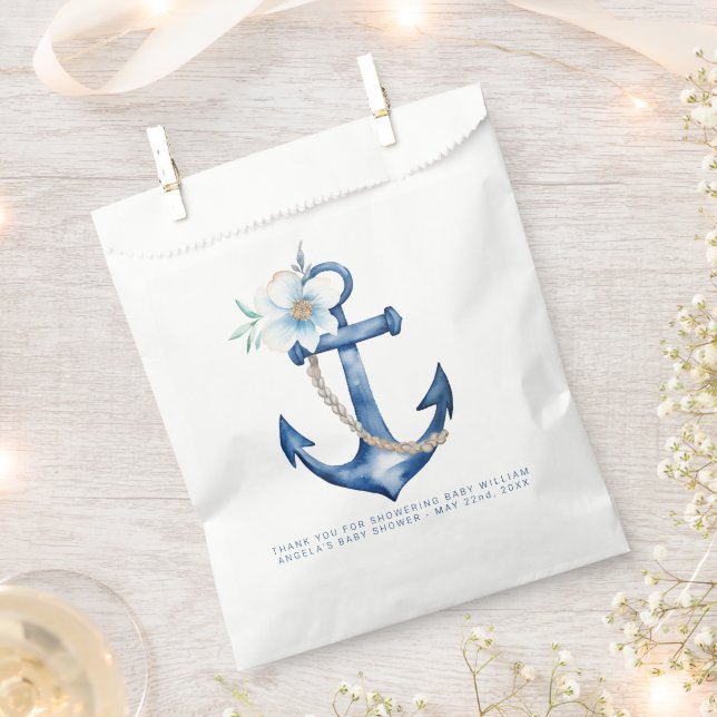 Nautical Baby Shower Favor Bag | Blue Floral Ancho (Clipped)
