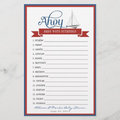 Nautical Baby Shower Game _ Baby Word Scramble