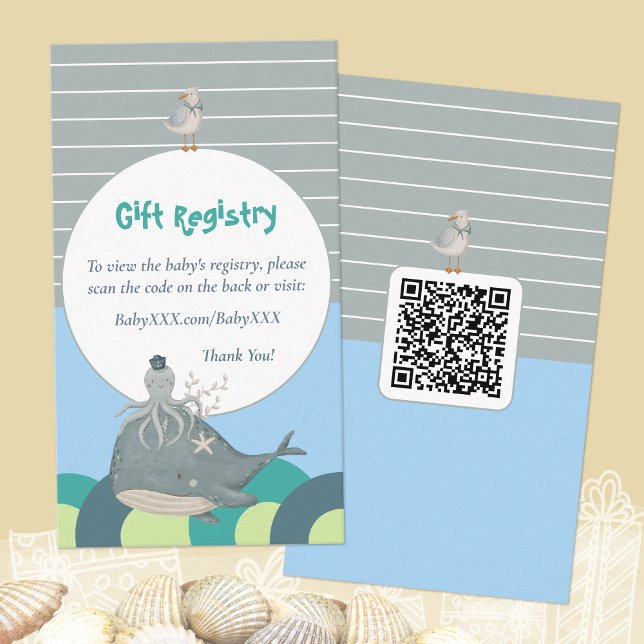 Nautical Baby Shower Gift Registry QR Code Blue Enclosure Card (Nautical Baby Shower Gift Registry QR Code Blue Enclosure Card ©Susanne Sachers - Sunny Mind Design )