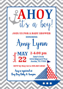 Ahoy Its A Boy Invitations Zazzle Nautical Baby Shower Invitation Ahoy Its A Boy