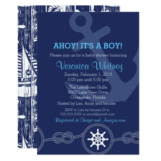 Nautical Baby Shower Invitation, Ahoy! Its A Boy! Card