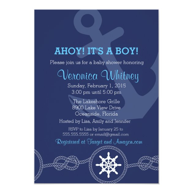 Nautical Baby Shower Invitation, Ahoy! Its A Boy! Card