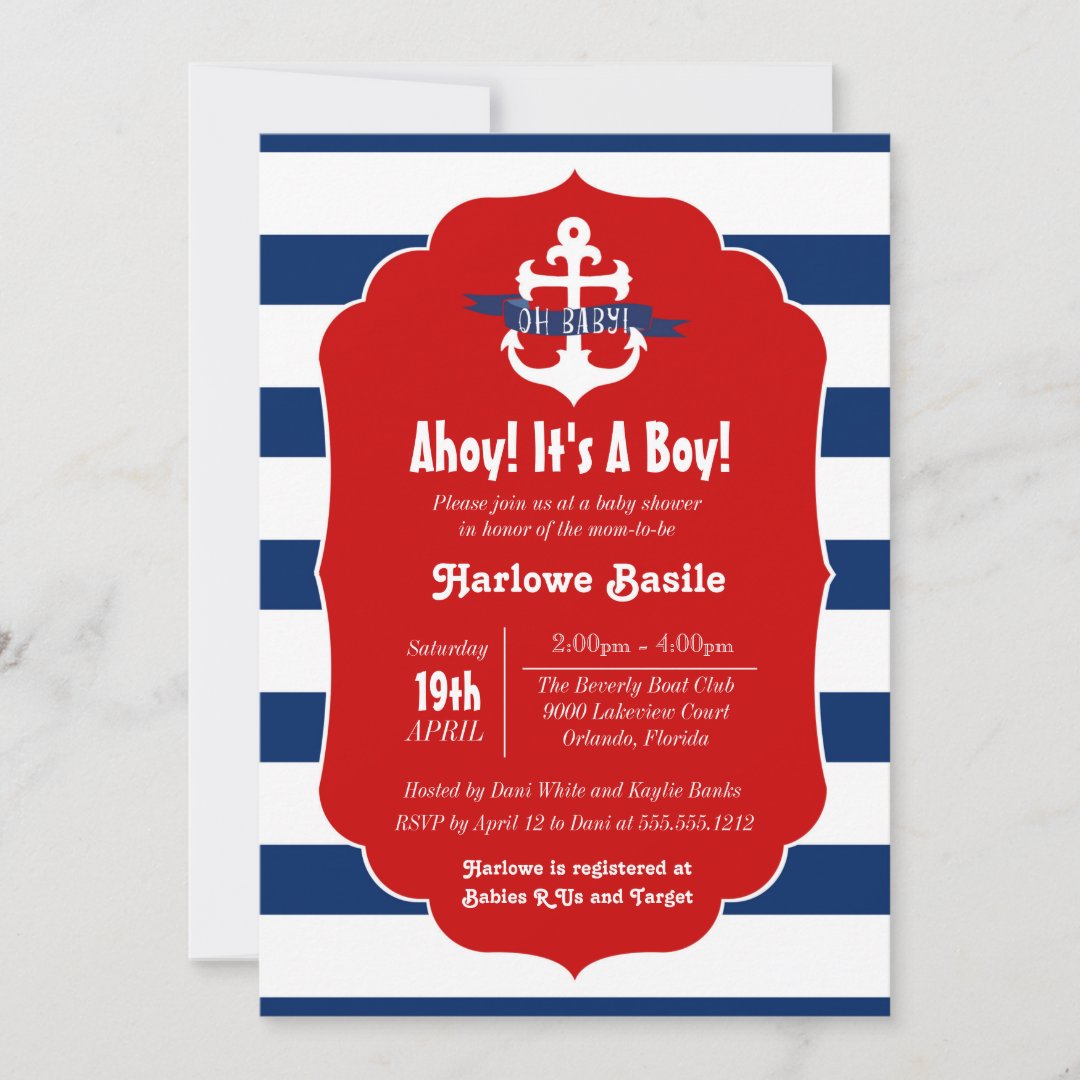 Nautical Baby Shower Invitation, Ahoy it's a boy Invitation Zazzle