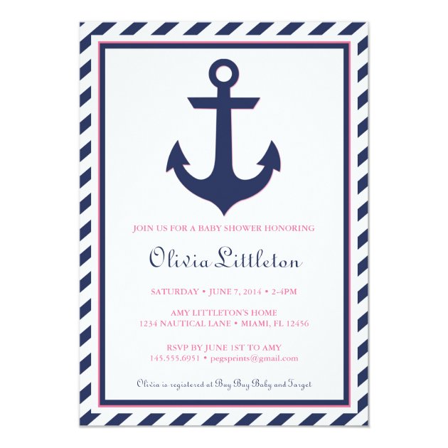 Nautical Baby Shower Invitation - Ahoy It's A Girl