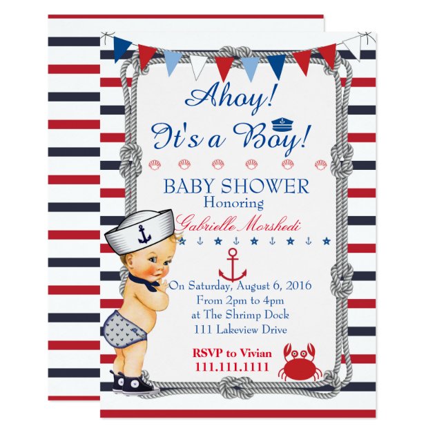 Nautical Baby Shower Invitation, Baby Shower Card