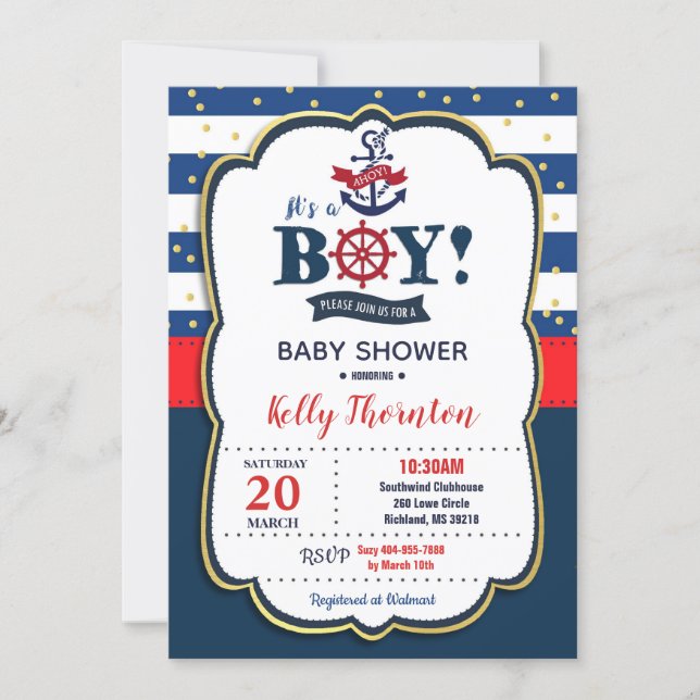Nautical Baby Shower Invitation Boy (Front)
