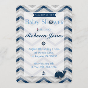 Nautical Baby Shower Invitation Boy Blue Chevron