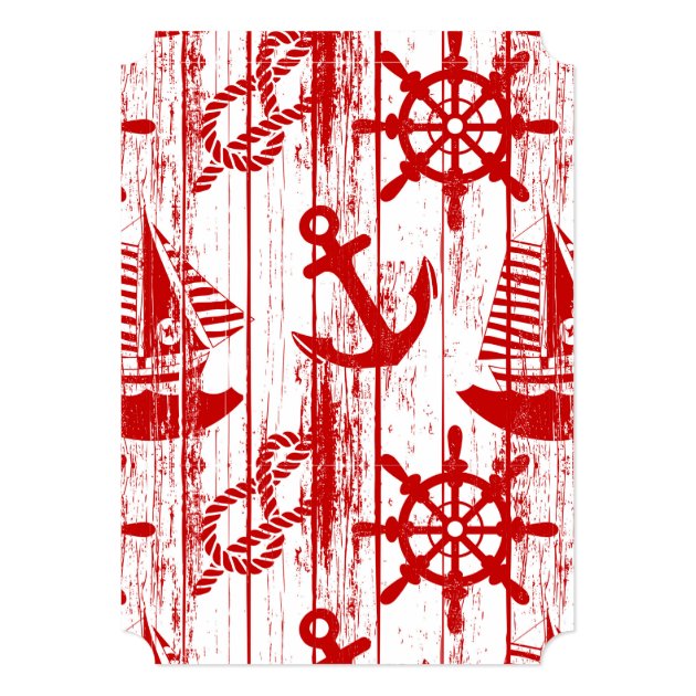Nautical Baby Shower Invitation, Boy Blue Red Ahoy Card