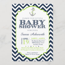 Nautical Baby Shower Invitation, Chevron lime blue Invitation