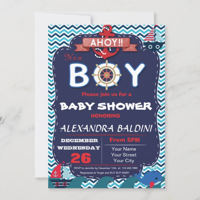 Nautical Baby Shower Invitation for a  Boy (Front)
