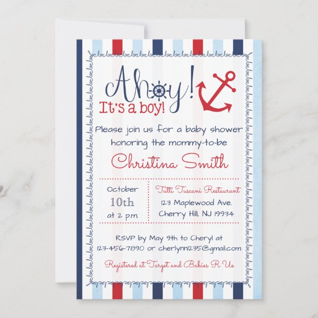 Nautical Baby Shower Invitation for a Boy (Front)