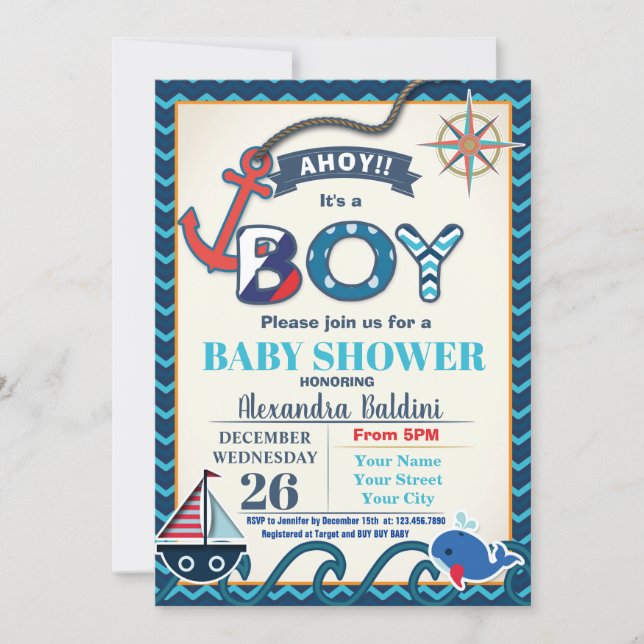 Nautical Baby Shower Invitation for a Boy (Front)
