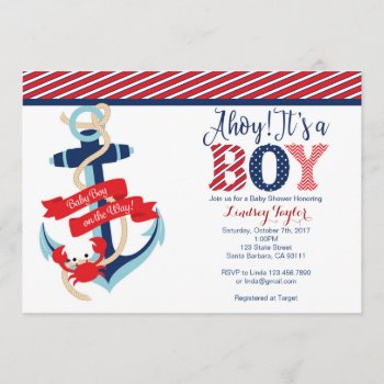 Nautical Baby Shower Invitation For Boy by Pixabelle at Zazzle