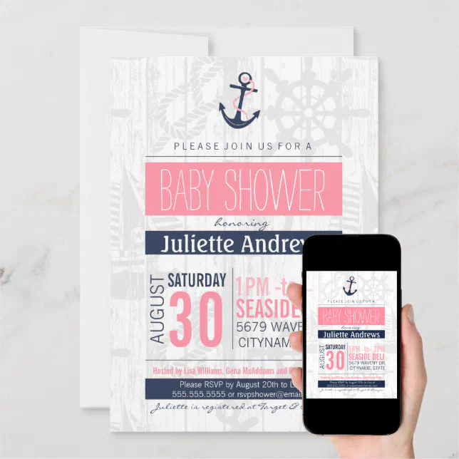 Nautical Baby Shower Invitation, Girl Pink Blue Invitation Zazzle