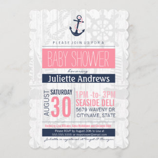 Nautical Baby Shower Invitation, Girl Pink Blue Invitation