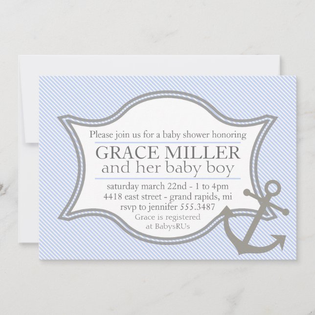 Nautical Baby Shower Invitation light blue & gray (Front)