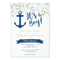 Nautical Baby Shower Invitation- Navy and Gold Card