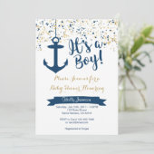 Nautical Baby Shower Invitation- Navy and Gold Invitation (Standing Front)