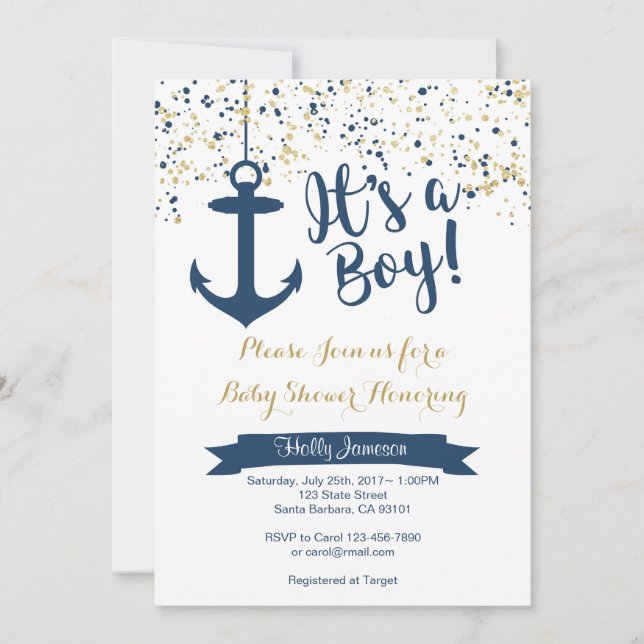 Nautical Baby Shower Invitation- Navy and Gold Invitation (Front)