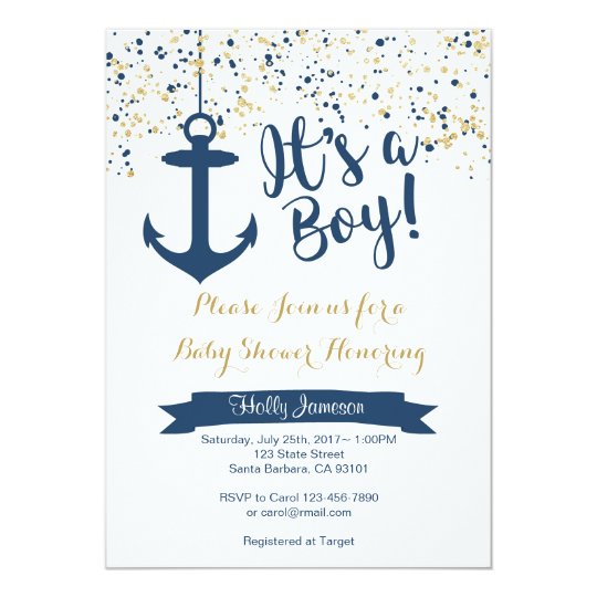 Nautical Baby Shower Invitation Navy And Gold Zazzle