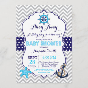 Nautical Baby Shower Invitation Navy Blue Gray