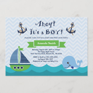 Nautical Baby Shower Invitation Navy Gree and Blue