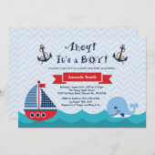 Nautical Baby Shower Invitation Navy Red and Blue (Front/Back)