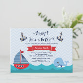 Nautical Baby Shower Invitation Navy Red and Blue (Standing Front)