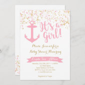 Nautical Baby Shower Invitation- Pink and Gold Invitation (Front/Back)