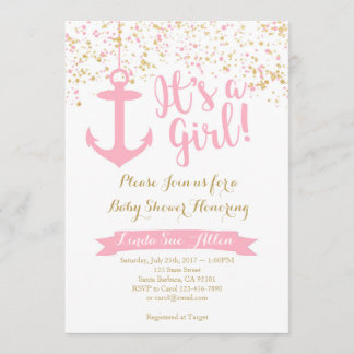 Nautical Baby Shower Invitation- Pink and Gold Invitation