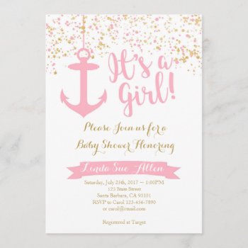 Nautical Baby Shower Invitation- Pink And Gold Invitation by Pixabelle at Zazzle