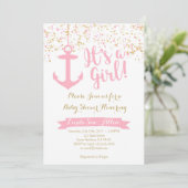Nautical Baby Shower Invitation- Pink and Gold Invitation (Standing Front)