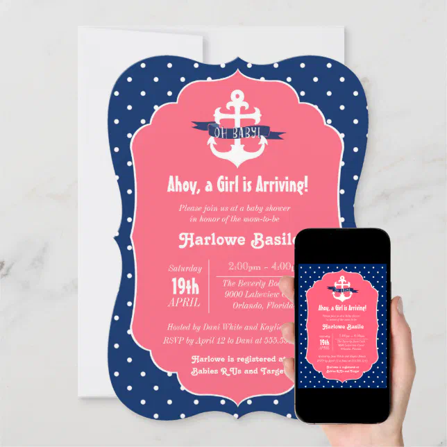 Nautical Baby Shower Invitation, Pink Blue Girl Invitation Zazzle