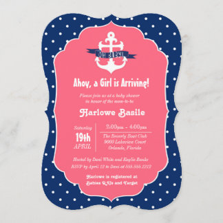 Nautical Baby Shower Invitation, Pink Blue Girl Invitation